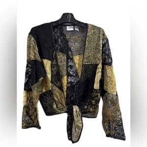 Chico's Elegant Black and Gold Floral Cardigan